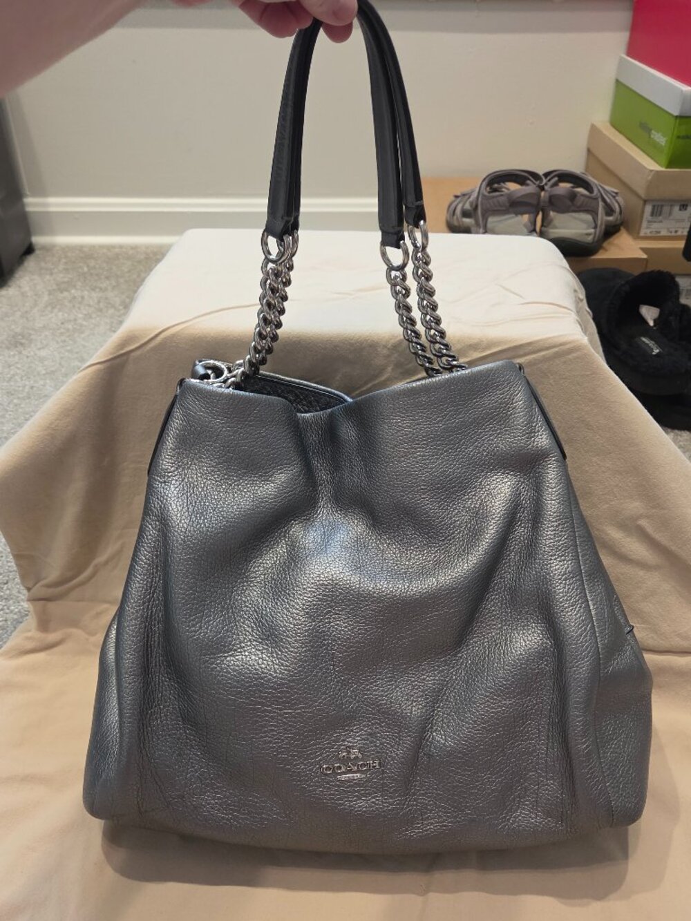 Coach Phoebe Chain Silver Metallic Shoulder Bag